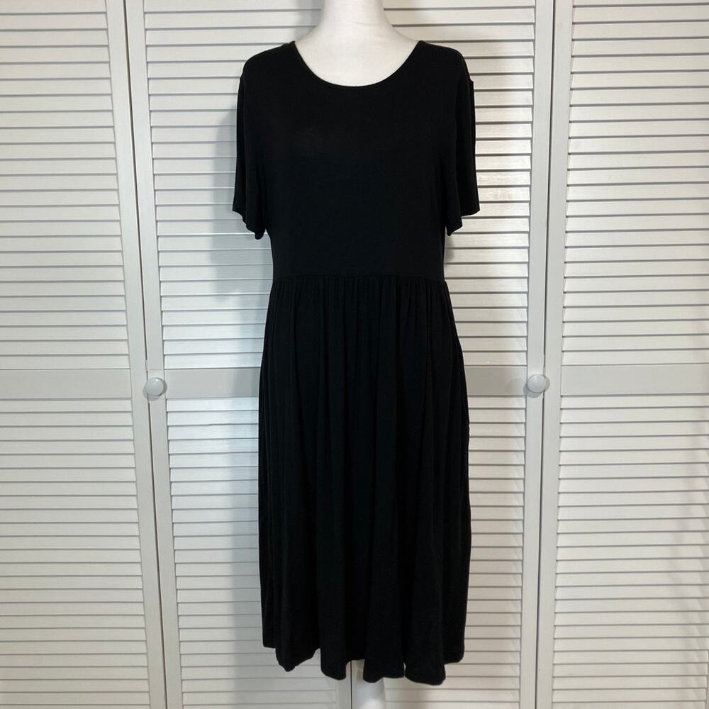 DB Moon Black Round Neck Short Sleeve Waisted Jersey A-line Midi Dress XL